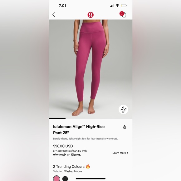 double aligned lululemon leggings size 4, 25 inch - Picture 2 of 3